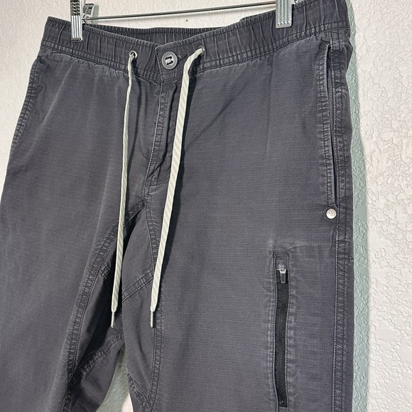 Vuori Pants Mens Charcoal Gray Drawstring Ripstop Organic Cotton Zip V412 Medium - Picture 3 of 11